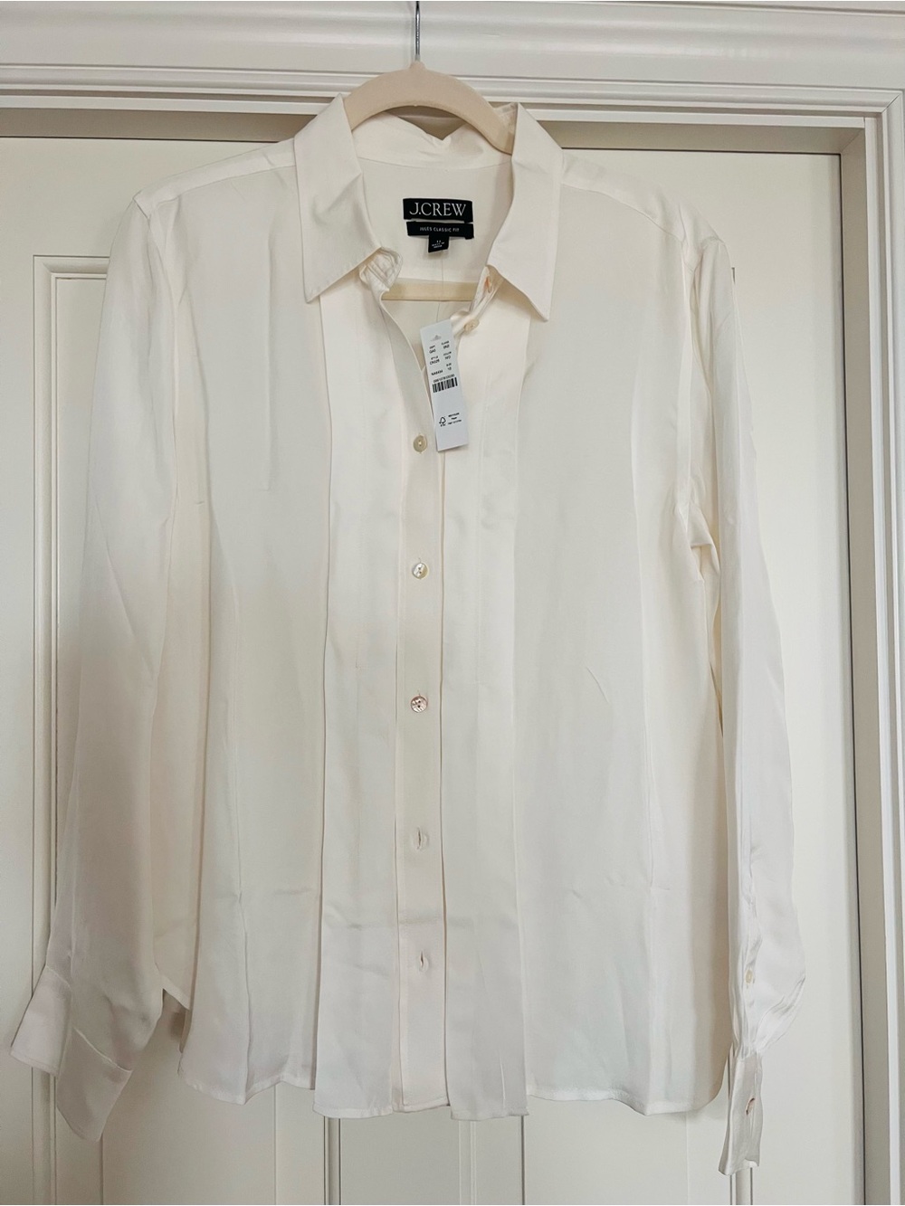 J. Crew Cream Silk-Blend Button Front Blouse